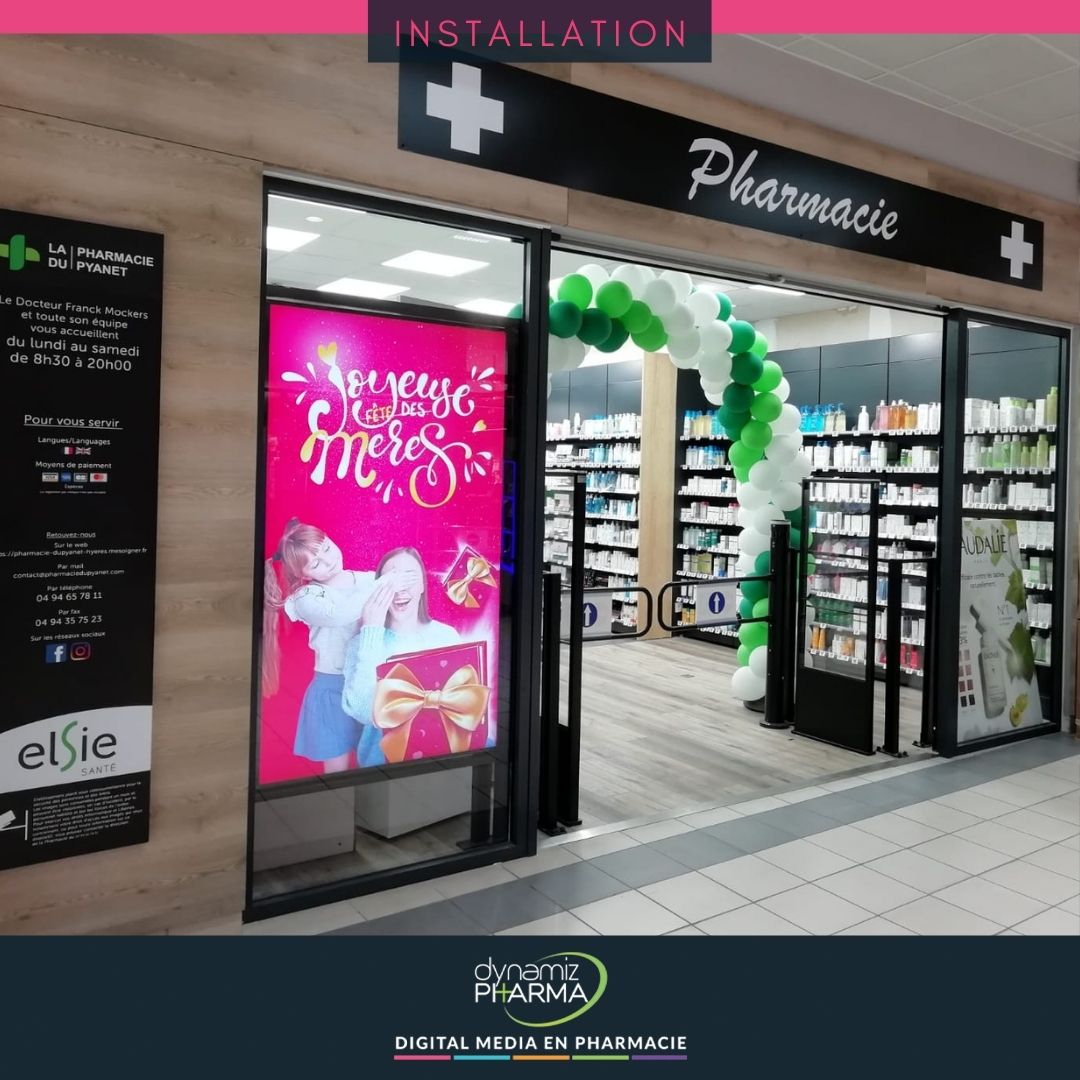 Photo d'une nouvelle installation d'affichage dynamique en pharmacie