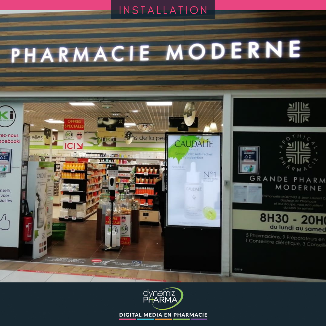 Photo d'une nouvelle installation d'affichage dynamique en pharmacie