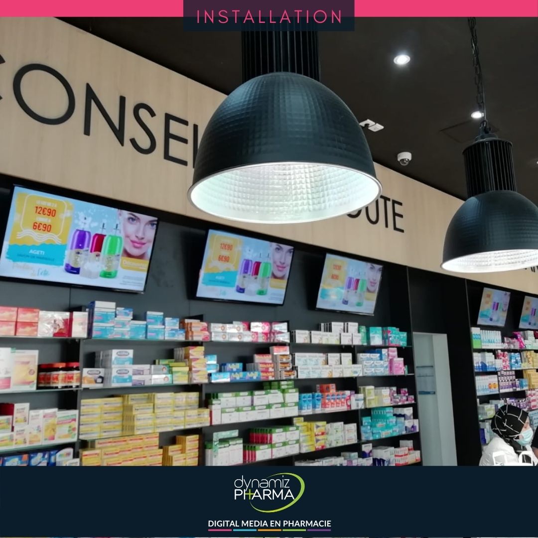 Photo d'une nouvelle installation d'affichage dynamique en pharmacie